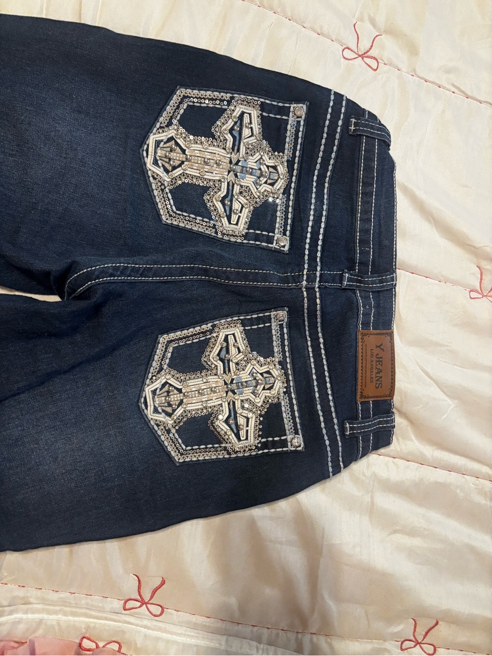 Women's Dark Blue Embellished Back Pocket Skinny Jeans